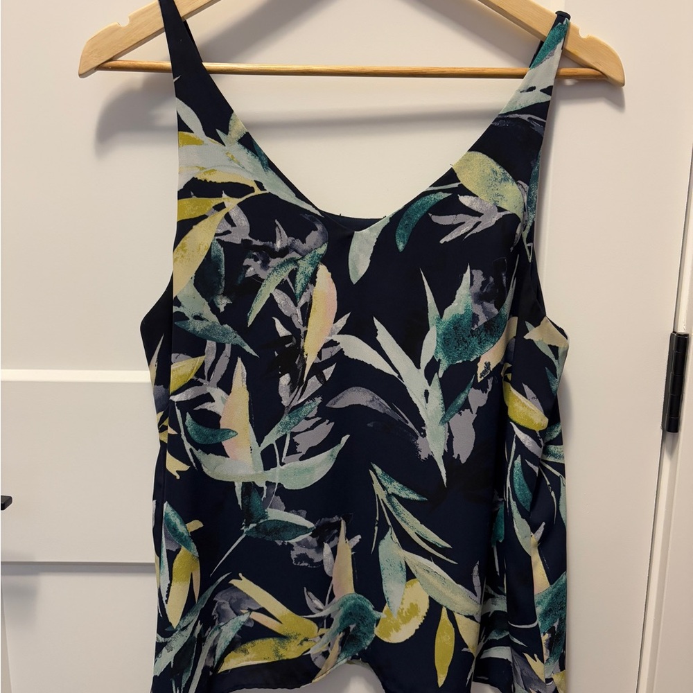 Reitmans Navy and Green Leaf Print Camisole